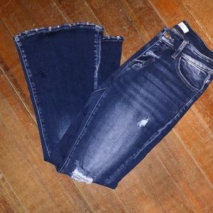 Kancan mid rise flare jeans- distressed